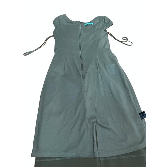 Antonio Melani Olive Green Polyester Viscose Blend Military Peplum Sheath Dress - Picture 10 of 10